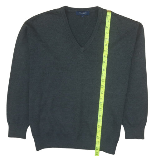 Burberry Men's Grey Merino Wool V-Neck Pullover Jumper S