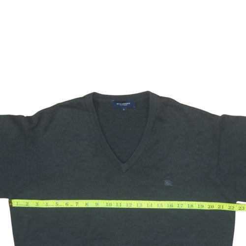 Burberry Men's Grey Merino Wool V-Neck Pullover Jumper S