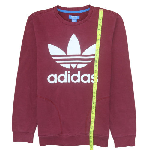 Adidas Men Red Crew Neck Pullover Sweatshirt S Regular Fit