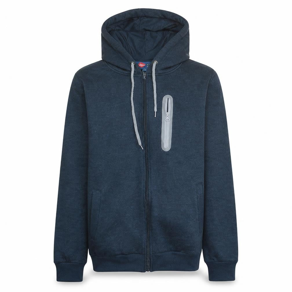 Front view of Lee Cooper Men's Blue Full Zip Hoodie, size S
