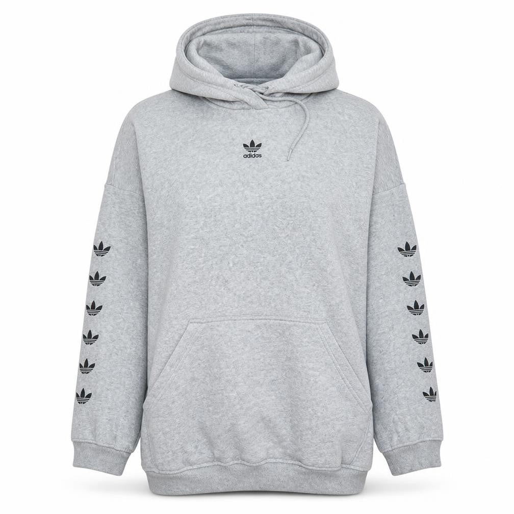 Adidas Women Grey Pullover Hoodie UK 16 Relaxed Fit Lined Logo Sweatshirt