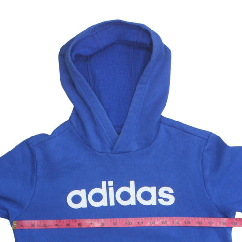 Adidas Boys Blue Pullover Hoodie Size 152 Fleece Logo Hooded Sweatshirt