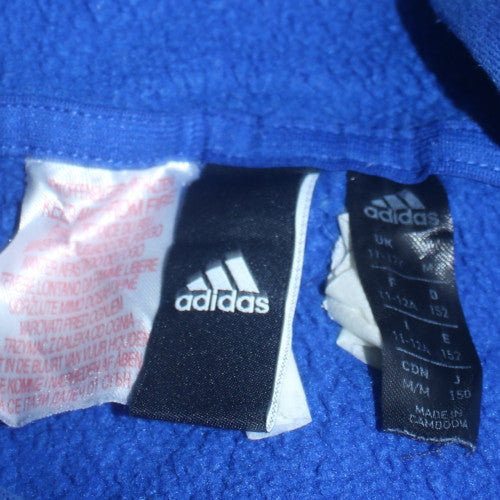 Adidas Boys Blue Pullover Hoodie Size 152 Fleece Logo Hooded Sweatshirt