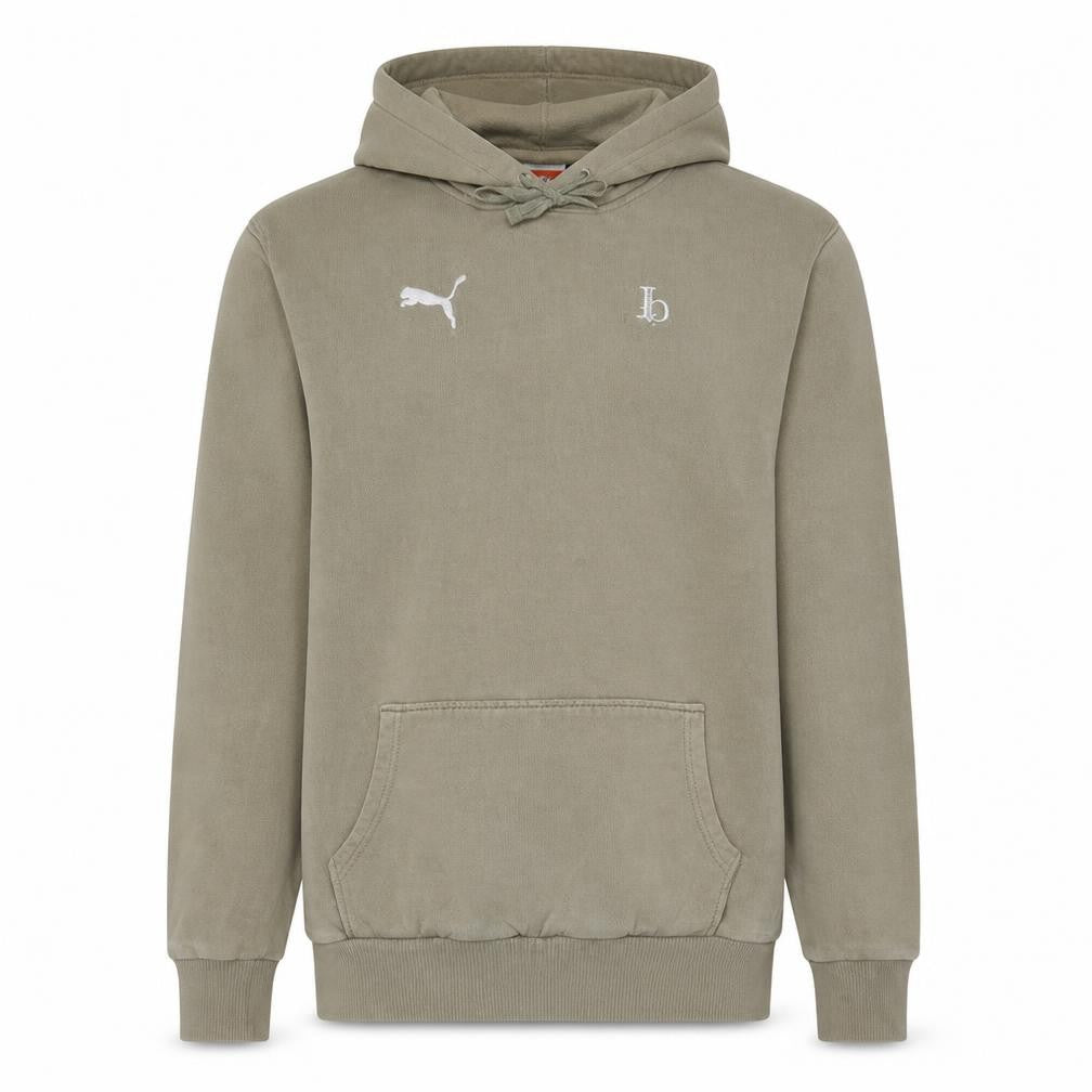 Front view of Puma Men's Beige Pullover Hoodie M Cotton Logo Sweatshirt