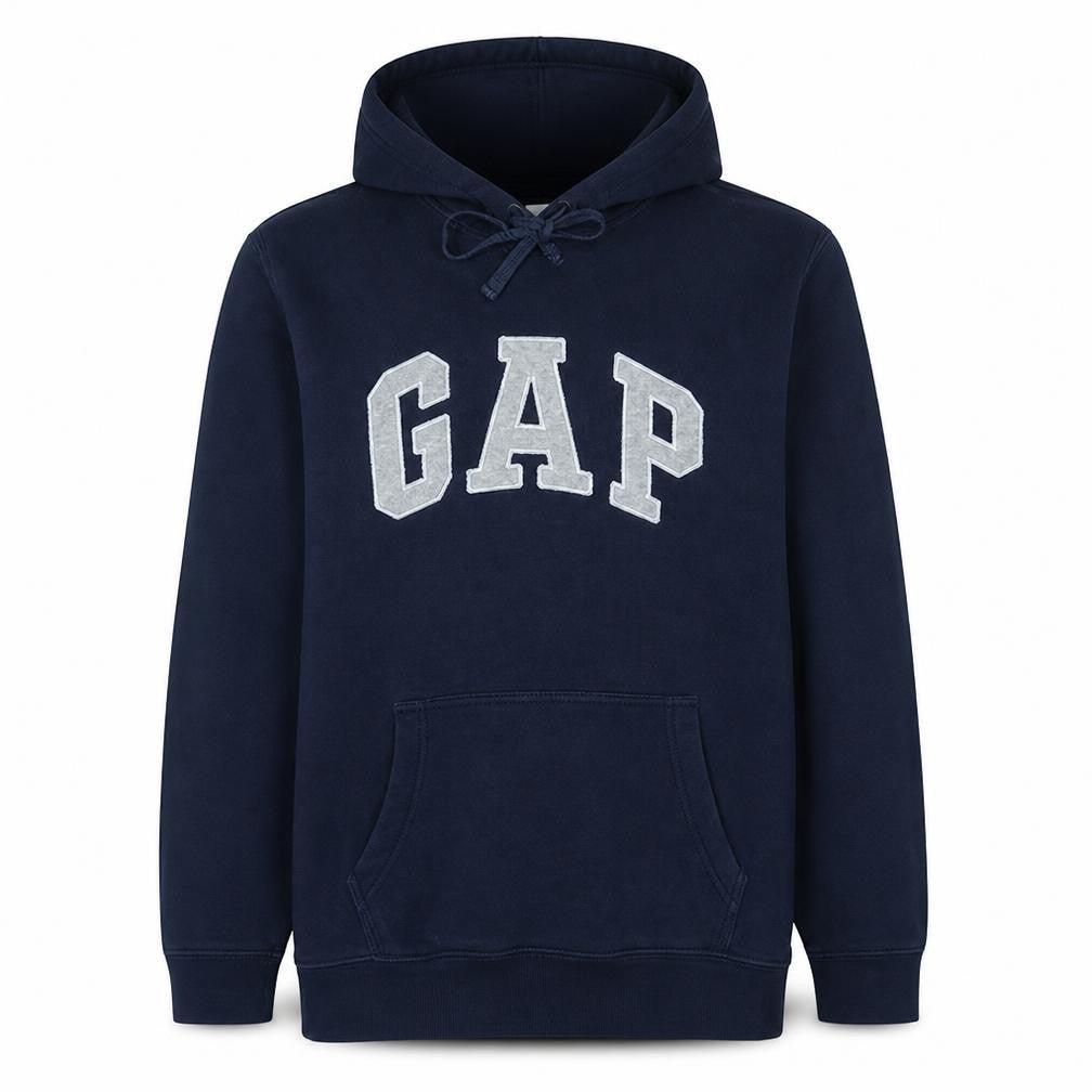 Gap Men Blue Pullover Hoodie L Fleece Logo Regular Fit