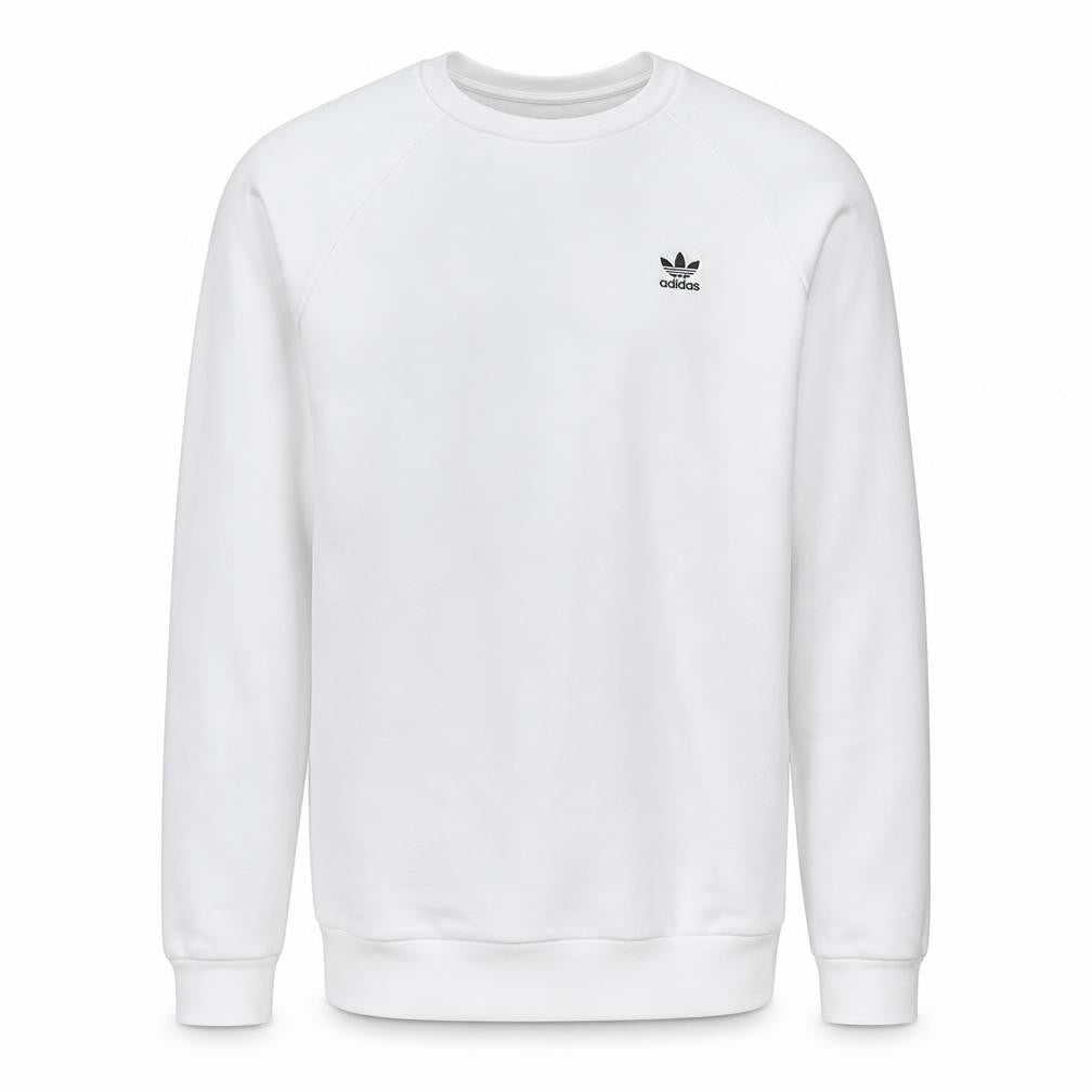 Front view of Adidas Men's White Crew Neck Pullover Sweatshirt, size L