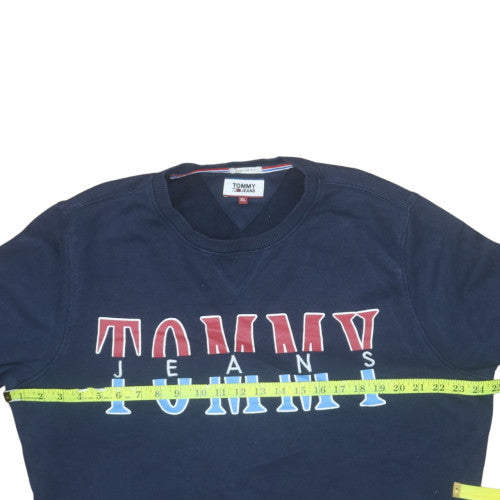 Tommy Jeans Men Navy Blue XL Crew Neck Logo Sweatshirt Regular Fit