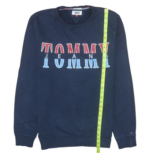 Tommy Jeans Men Navy Blue XL Crew Neck Logo Sweatshirt Regular Fit