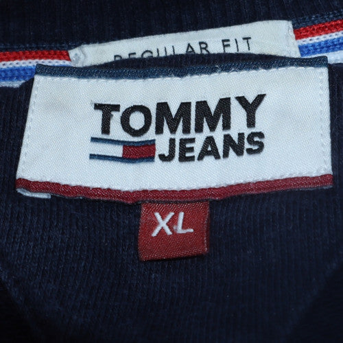 Tommy Jeans Men Navy Blue XL Crew Neck Logo Sweatshirt Regular Fit