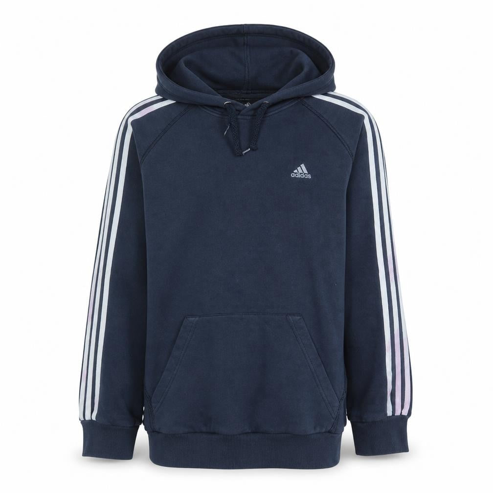Front view of Adidas Men's Blue Pullover Hoodie Medium Regular Fit Sportswear