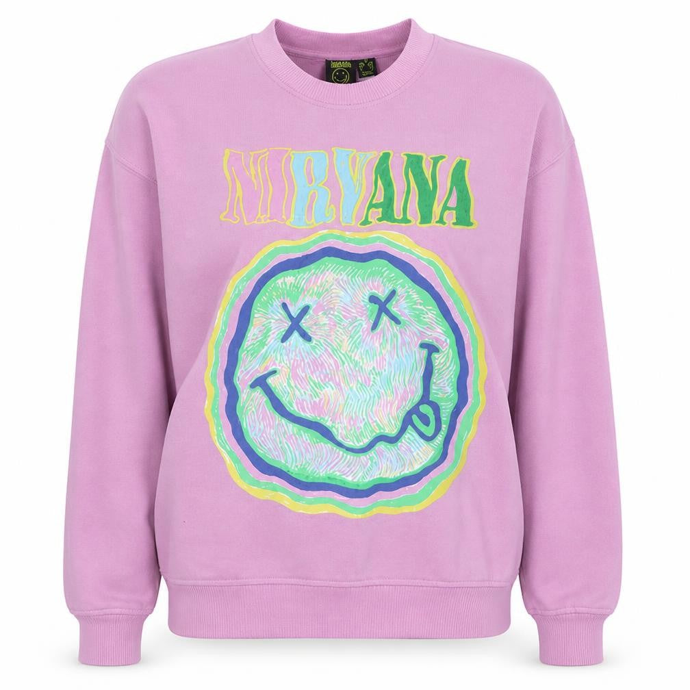 Primark Nirvana Women Pink XS Pullover Sweatshirt Graphic Print