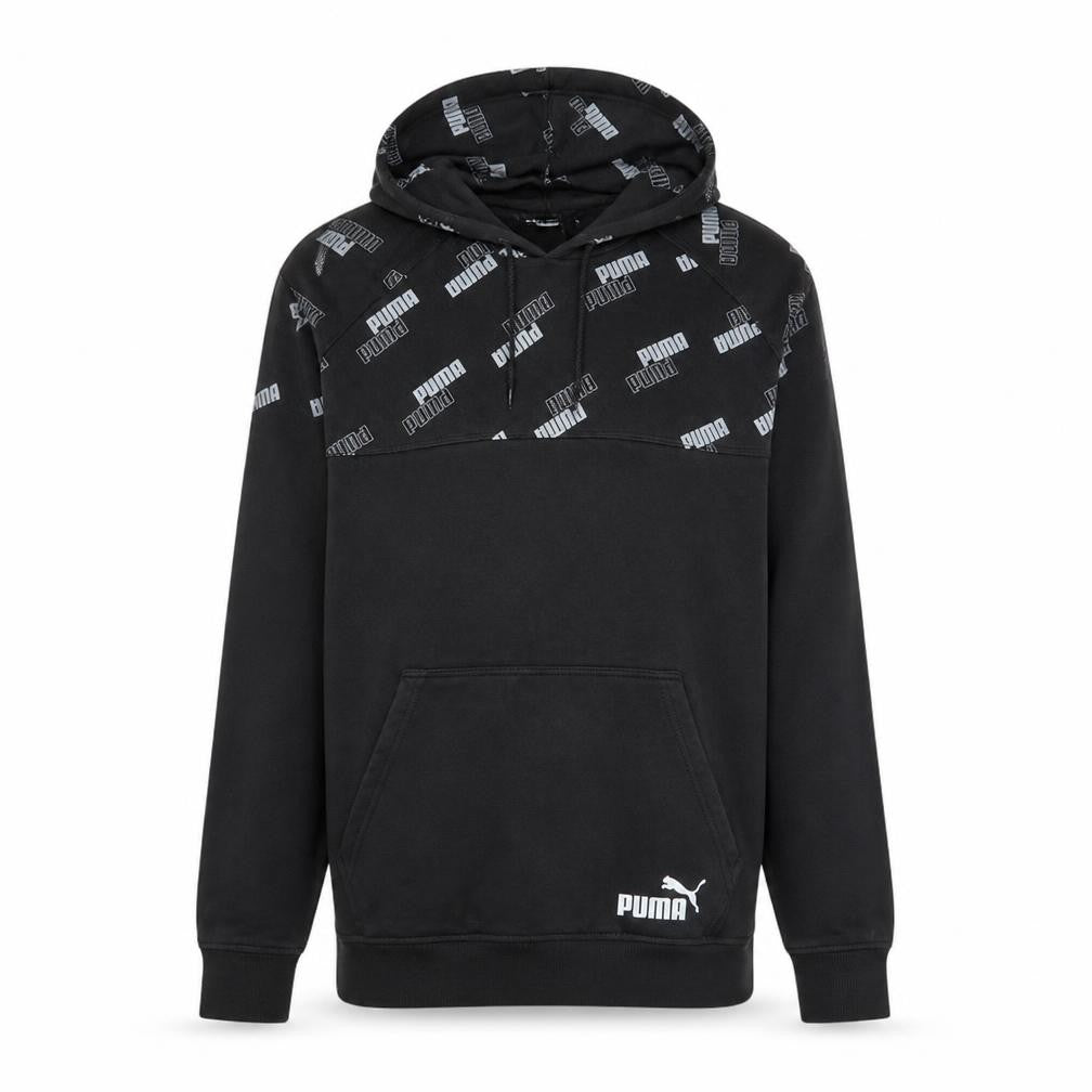 Front view of Puma Men's Black Pullover Hoodie Small Logo Graphic Fleece