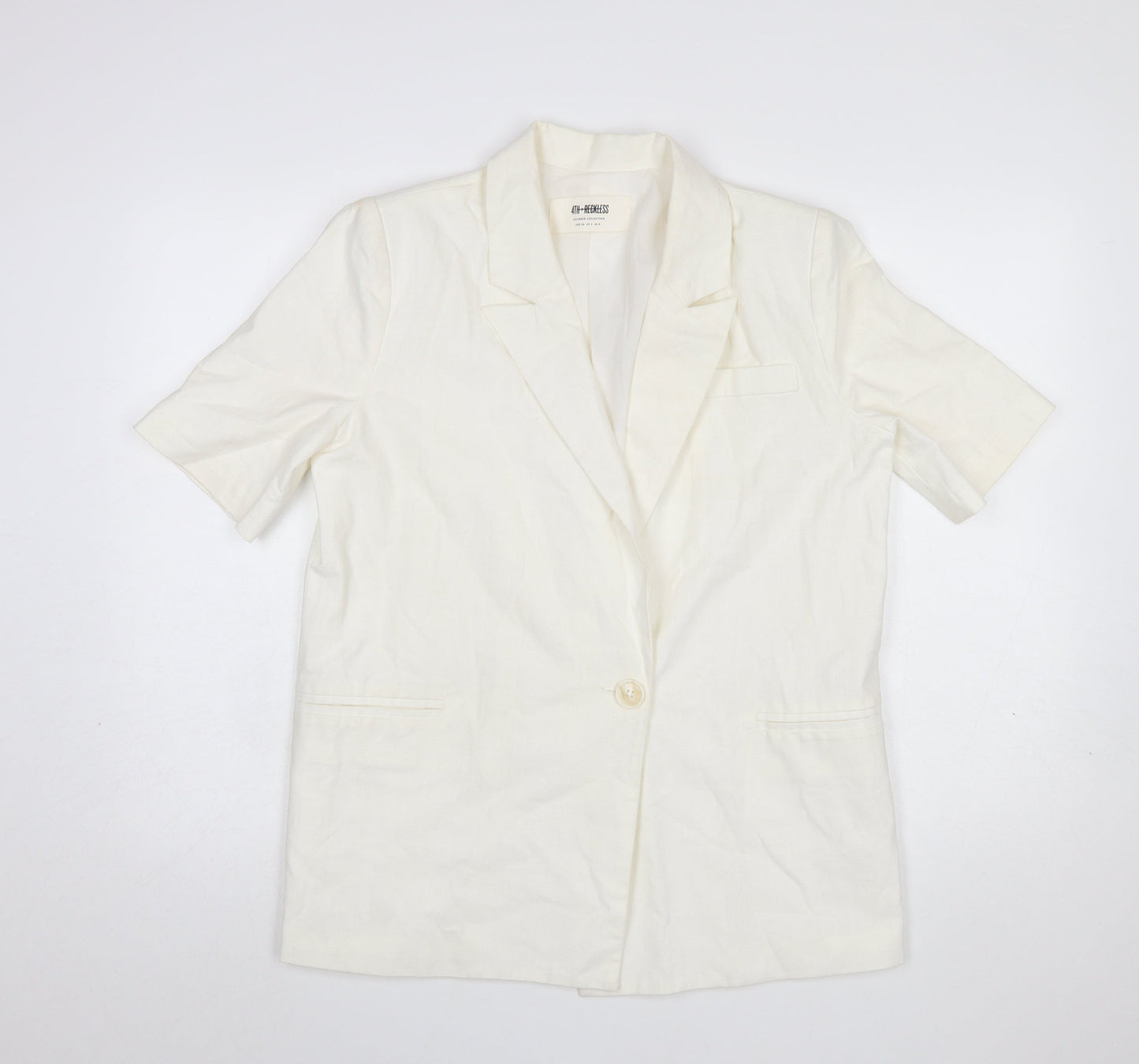 4th + Reckless Women's Ivory Short Sleeve Linen Blend Blazer UK 8