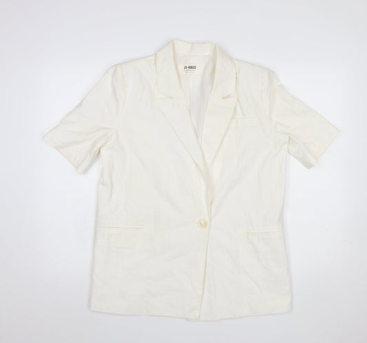 4th + Reckless Women's Ivory Short Sleeve Linen Blend Blazer UK 8