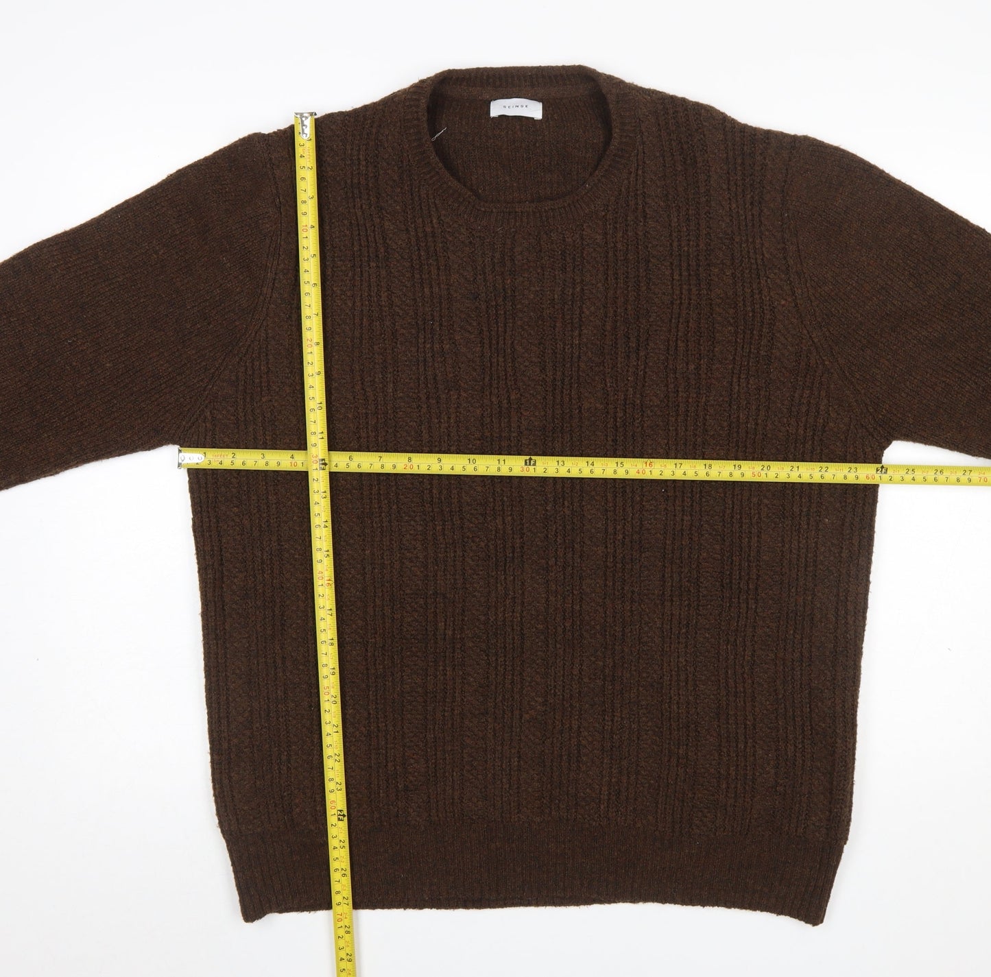 Seinse Men's Brown XL Cable-Knit Crew Neck Jumper
