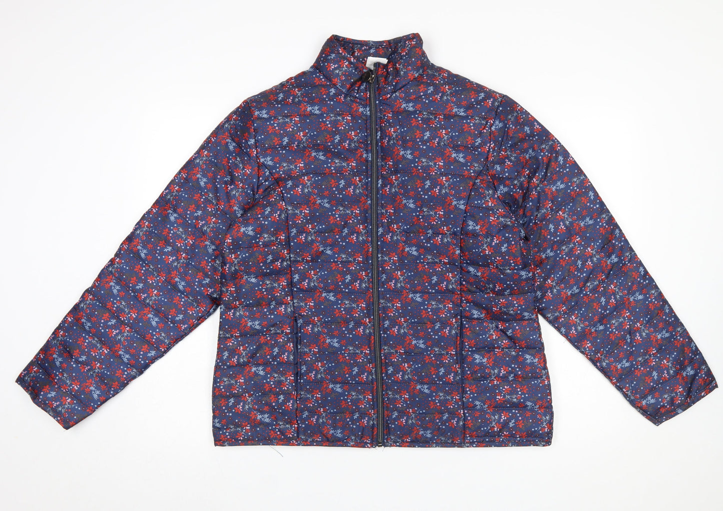Anne De Lançay Womens Blue Floral Puffer Jacket M Full Zip Quilted