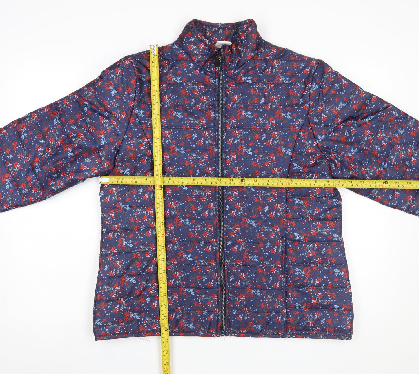 Anne De Lançay Womens Blue Floral Puffer Jacket M Full Zip Quilted