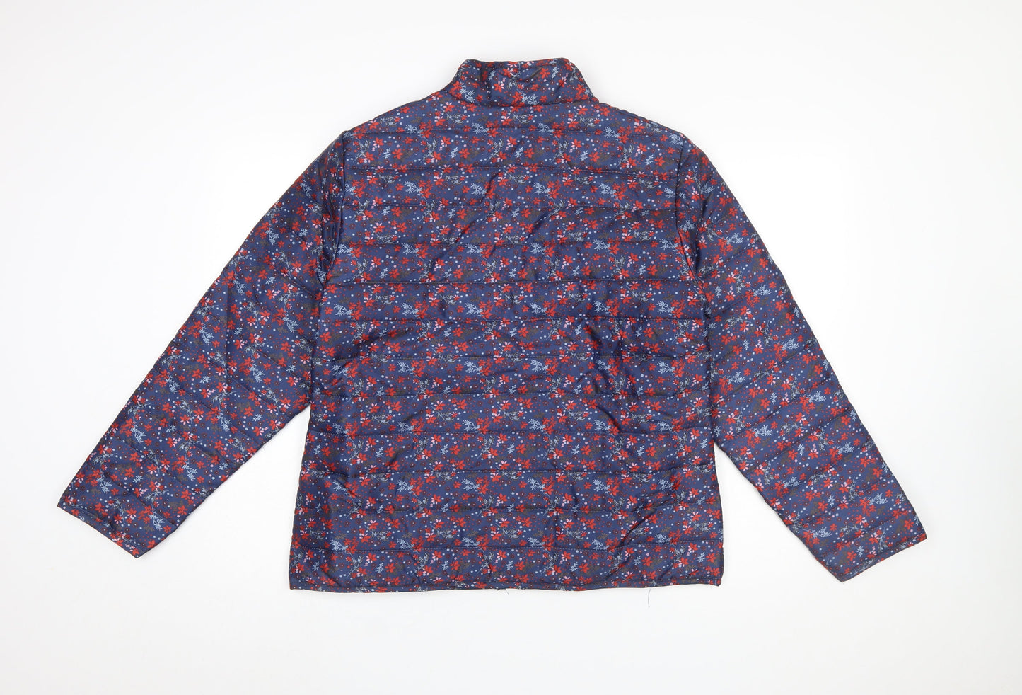 Anne De Lançay Womens Blue Floral Puffer Jacket M Full Zip Quilted