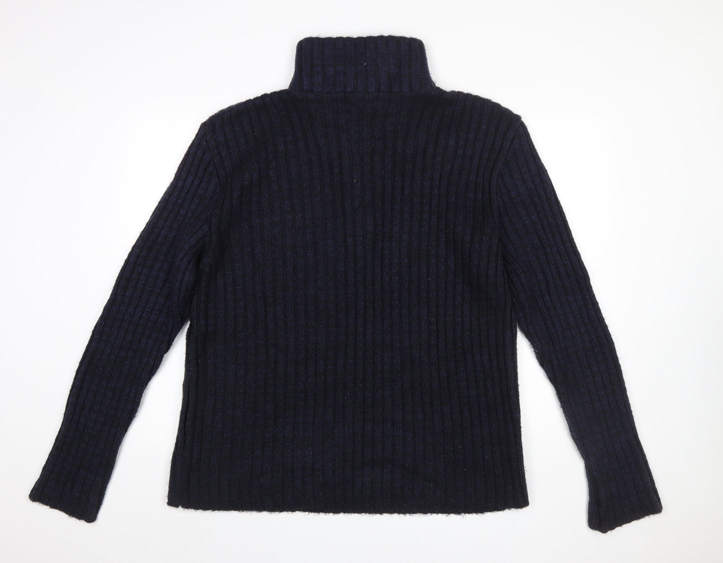 John Lewis Men Blue XL Henley High Neck Ribbed Jumper