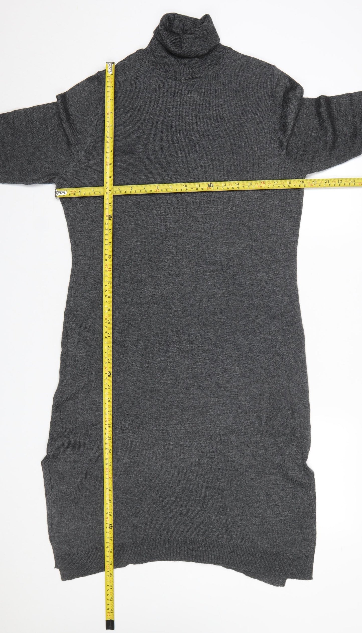 Next Women’s Grey Roll Neck Long Sleeve Knit Sweater Dress Size 12