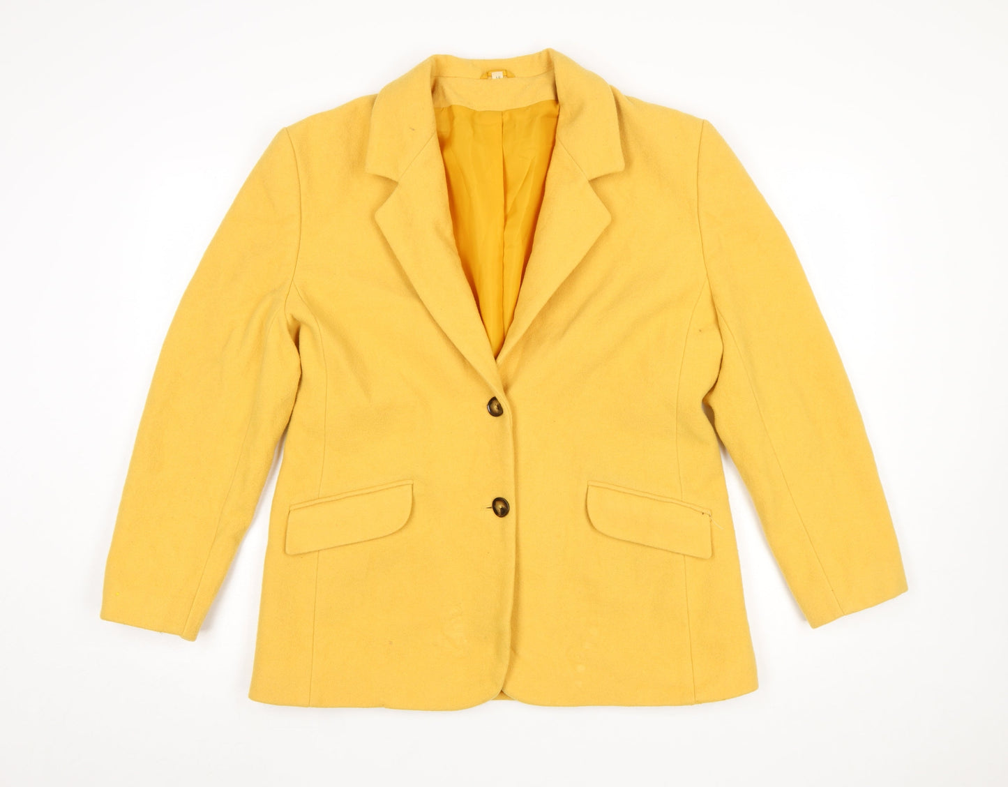 Compliments Women Yellow Wool Blazer Size 16 Single-Breasted Jacket