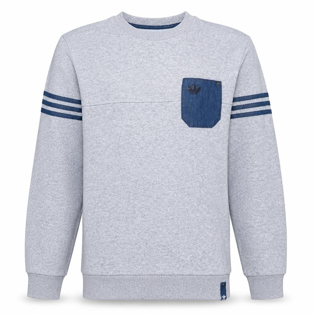 Front view of Adidas Men's Grey Pullover Sweatshirt, size S, Crew Neck Fleece