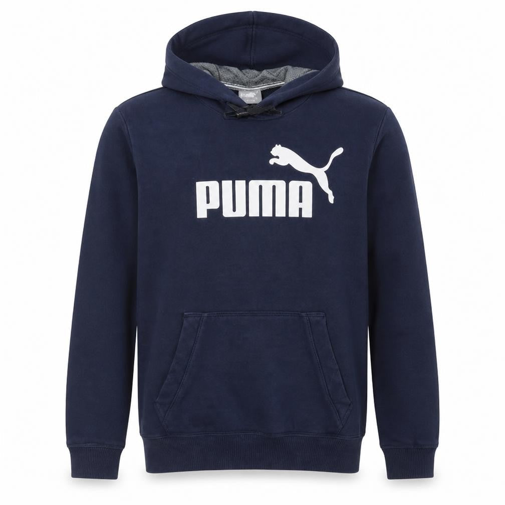 Front view of Puma Men's Blue Pullover Hoodie M Sports Fleece Sweatshirt