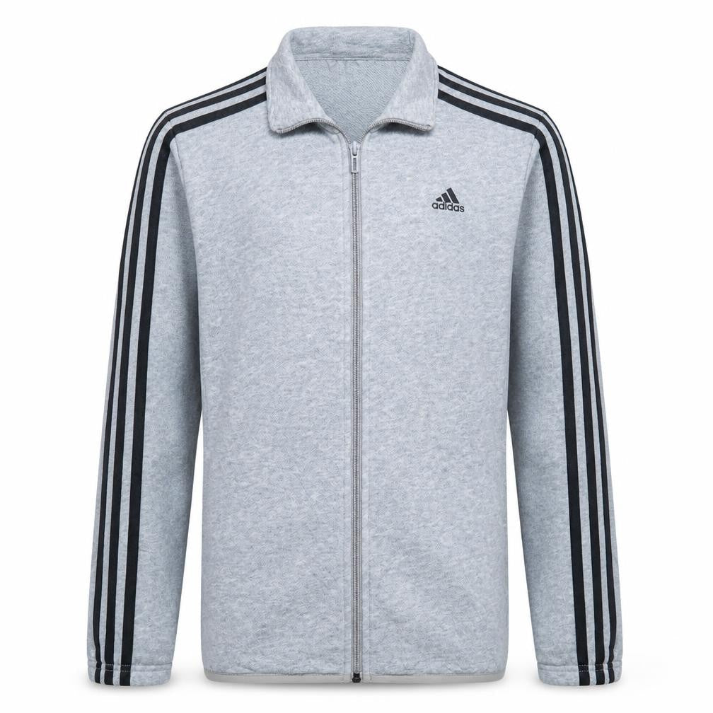 Front view of Adidas boys’ grey full zip sweatshirt 13-14 years regular fit sports jacket