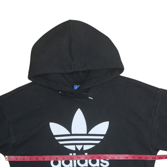Adidas Womens Black Pullover Hoodie L Cotton Blend Trefoil Logo