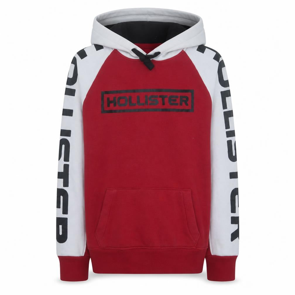 Hollister Men Red White Logo Pullover Hoodie XS Regular Fit