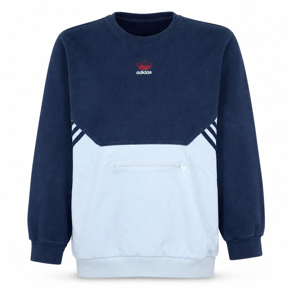 Front view of Adidas Men's Blue Pullover Sweatshirt M Logo Zip Sports Style