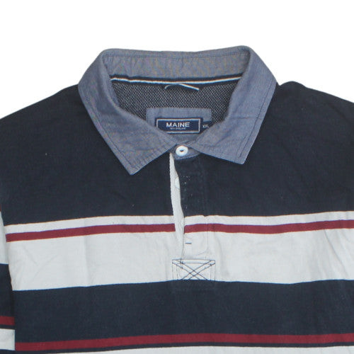 Maine New England Men's Blue Striped Long Sleeve Polo Shirt 2XL