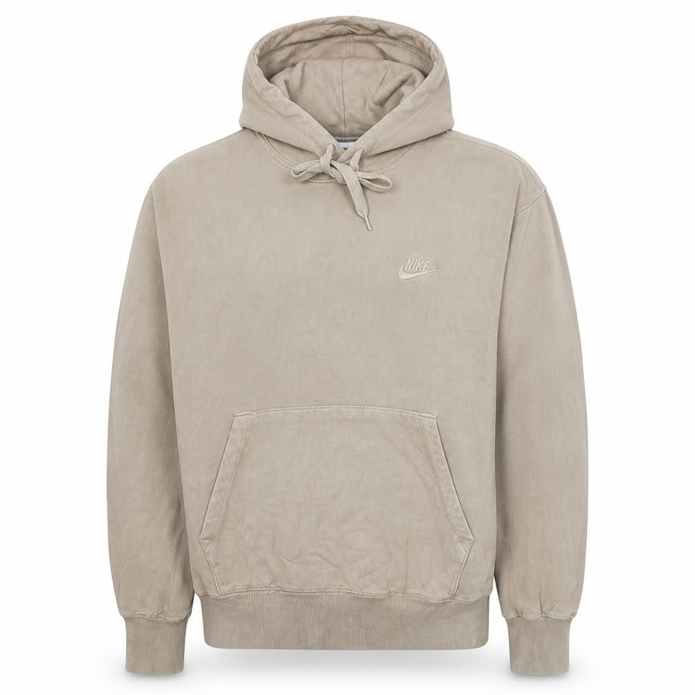 Nike Men Beige Pullover Hoodie M Fleece Logo Drawstring Regular Fit