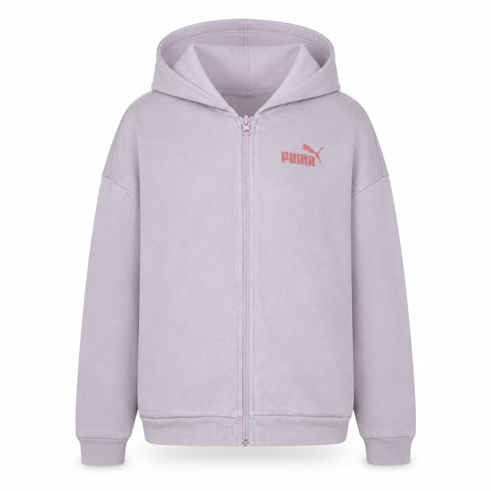 Front view of Puma girls’ pink full zip hooded hoodie 13-14 years regular fit