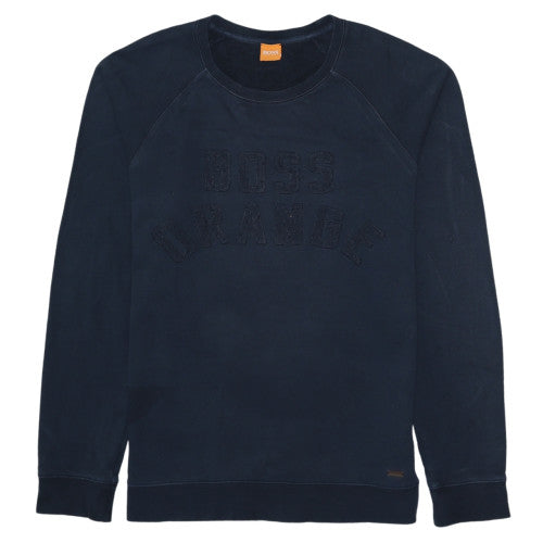 Hugo Boss Mens Navy Sweatshirt L Crew Neck Cotton BOSS Orange