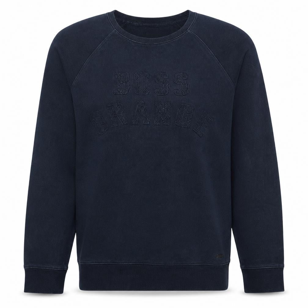 Hugo Boss Mens Navy Sweatshirt L Crew Neck Cotton BOSS Orange