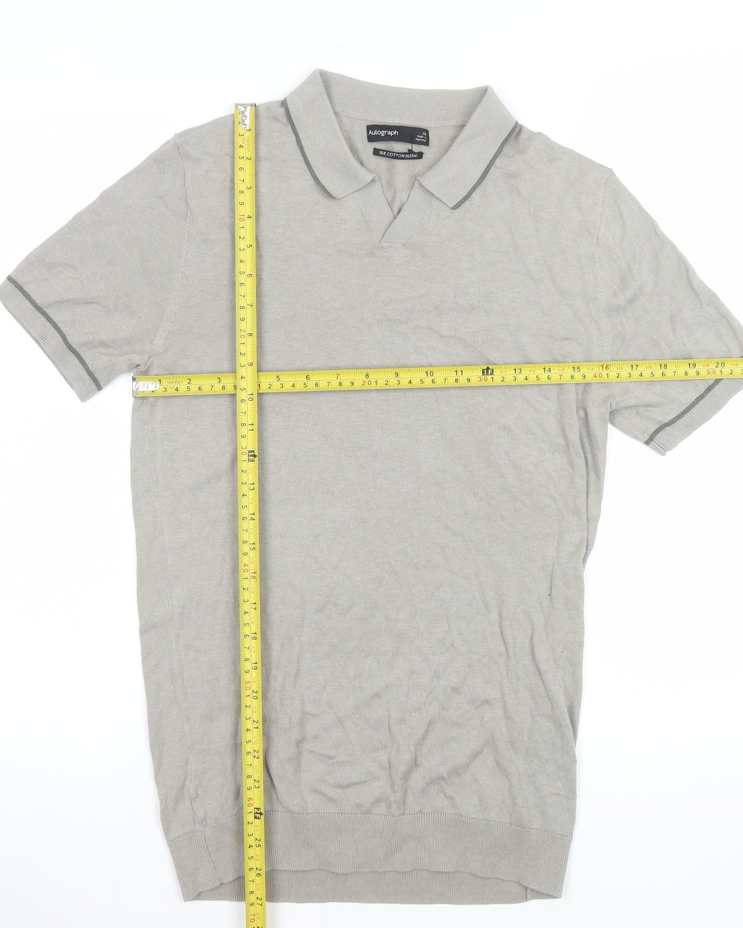 Marks and Spencer Men’s Grey Silk Cotton Collared XS T-Shirt