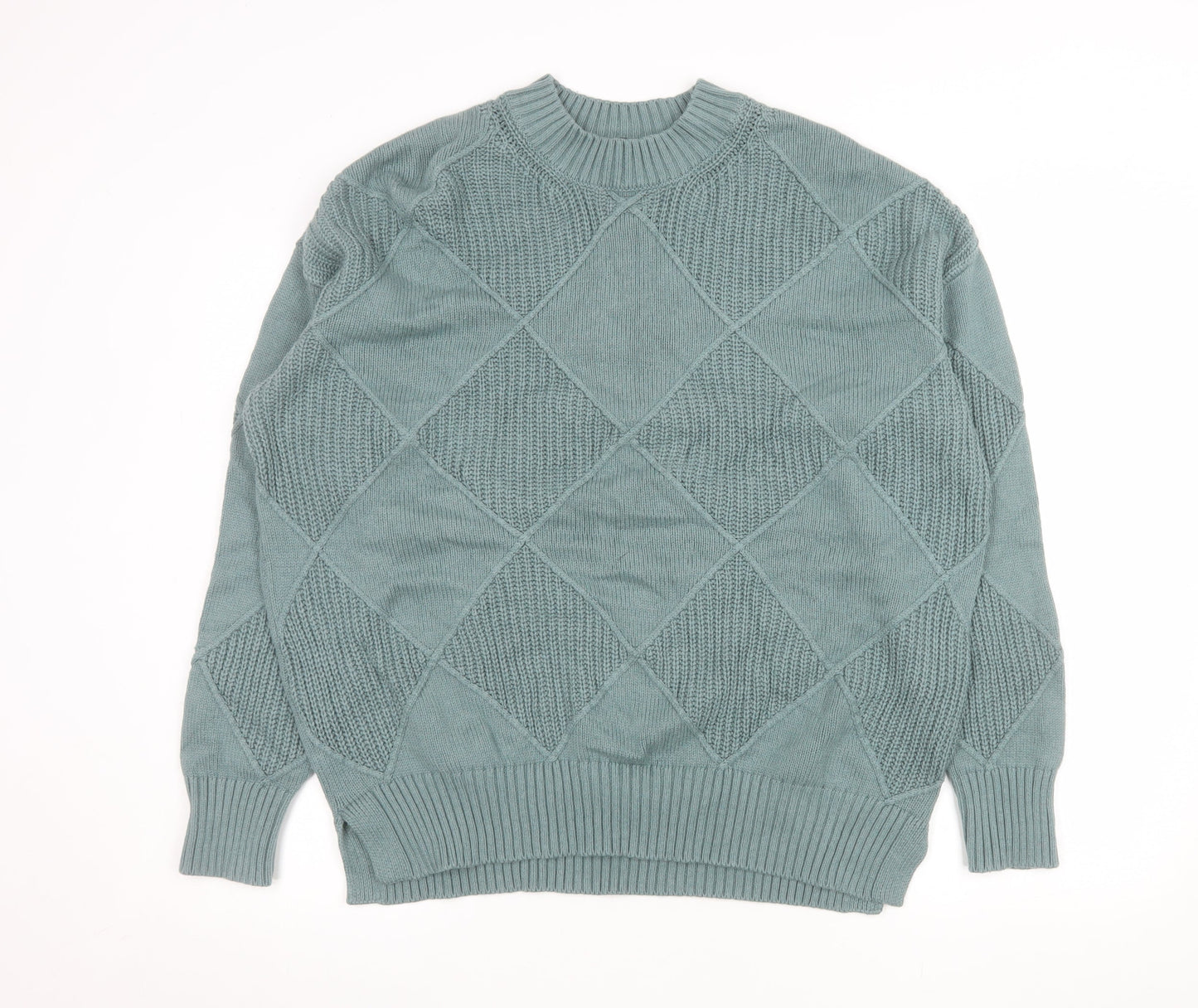 Marks and Spencer Men’s Green Argyle Crew Neck Cotton Wool Jumper Large