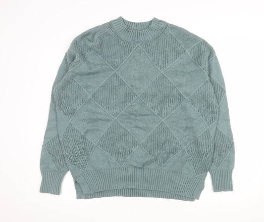 Marks and Spencer Men’s Green Argyle Crew Neck Cotton Wool Jumper Large
