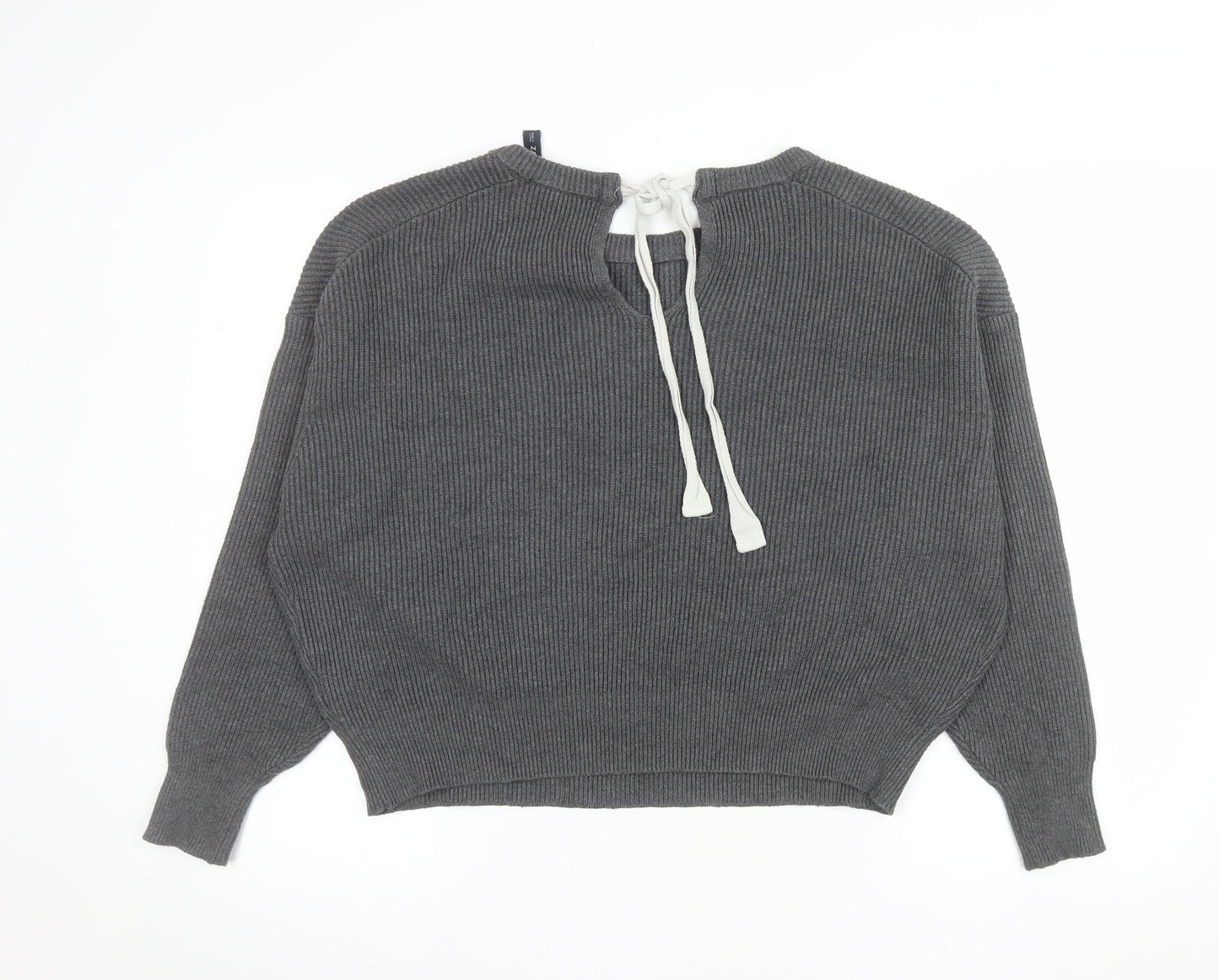 Zara Women Grey Knit Bow Back Relaxed Pullover Jumper Size S