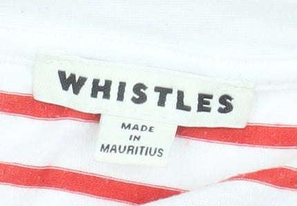 Whistles Women Red Stripe Embroidered Bird T-Shirt Size S