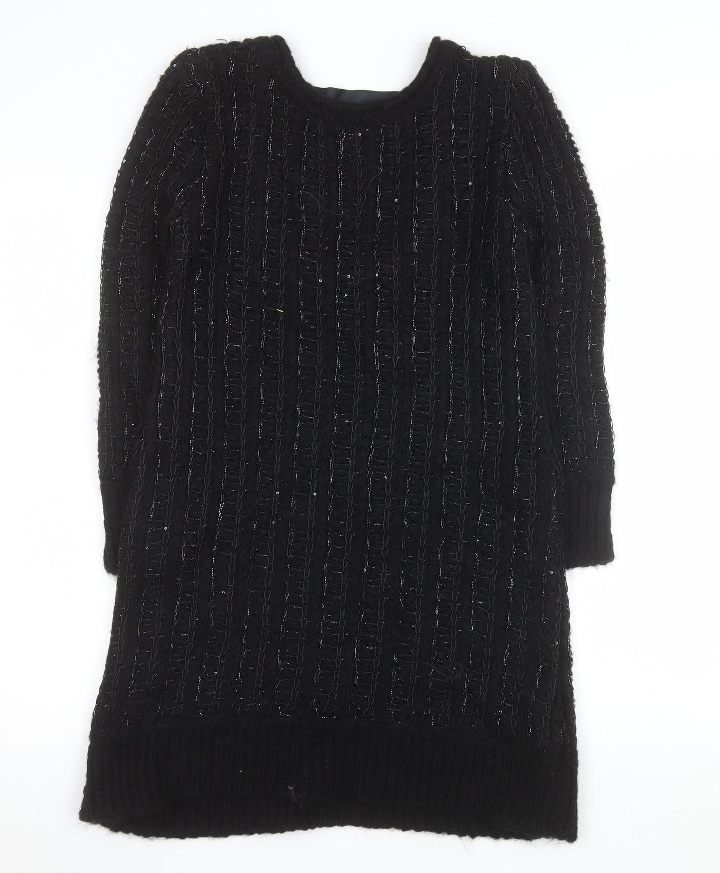 Zara Women Black Wool Blend Long Sleeve Jumper Dress Size 8