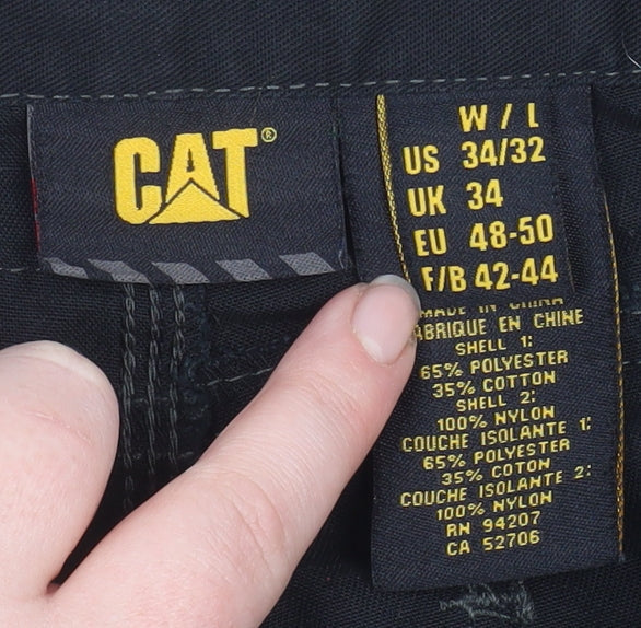 CAT Men's Black Cargo Workwear Trousers UK 34L Durable Pockets