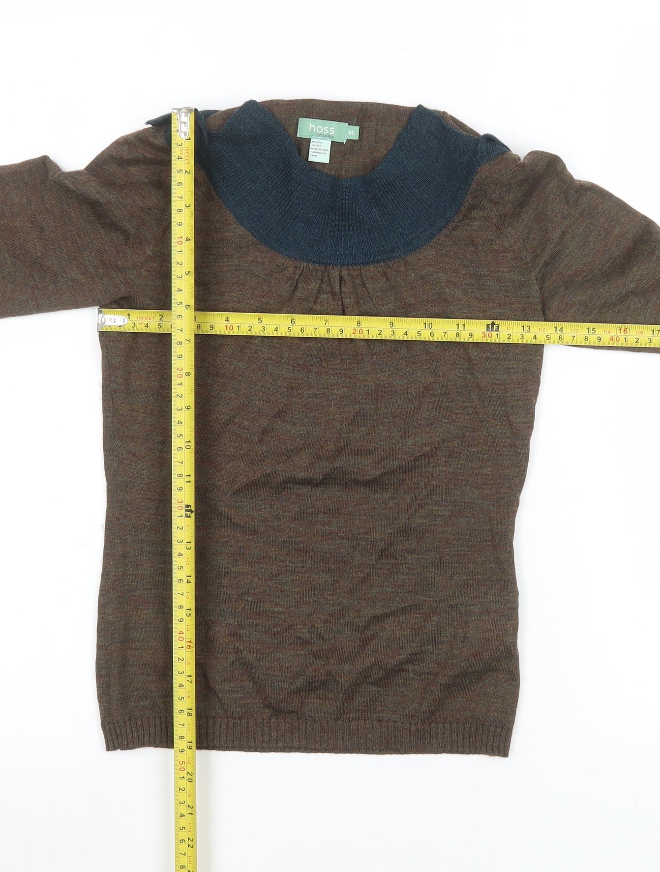 Hoss Intropia Women's Brown Blue Pullover Jumper XS Merino Wool Blend