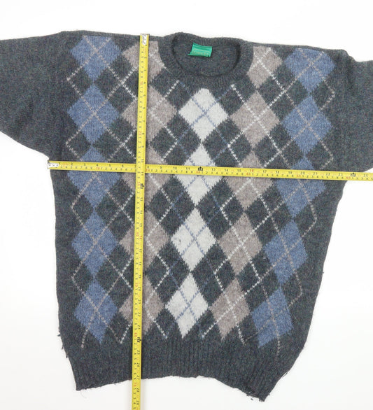 Canda Men’s Grey Argyle Wool Blend Pullover Jumper Size L