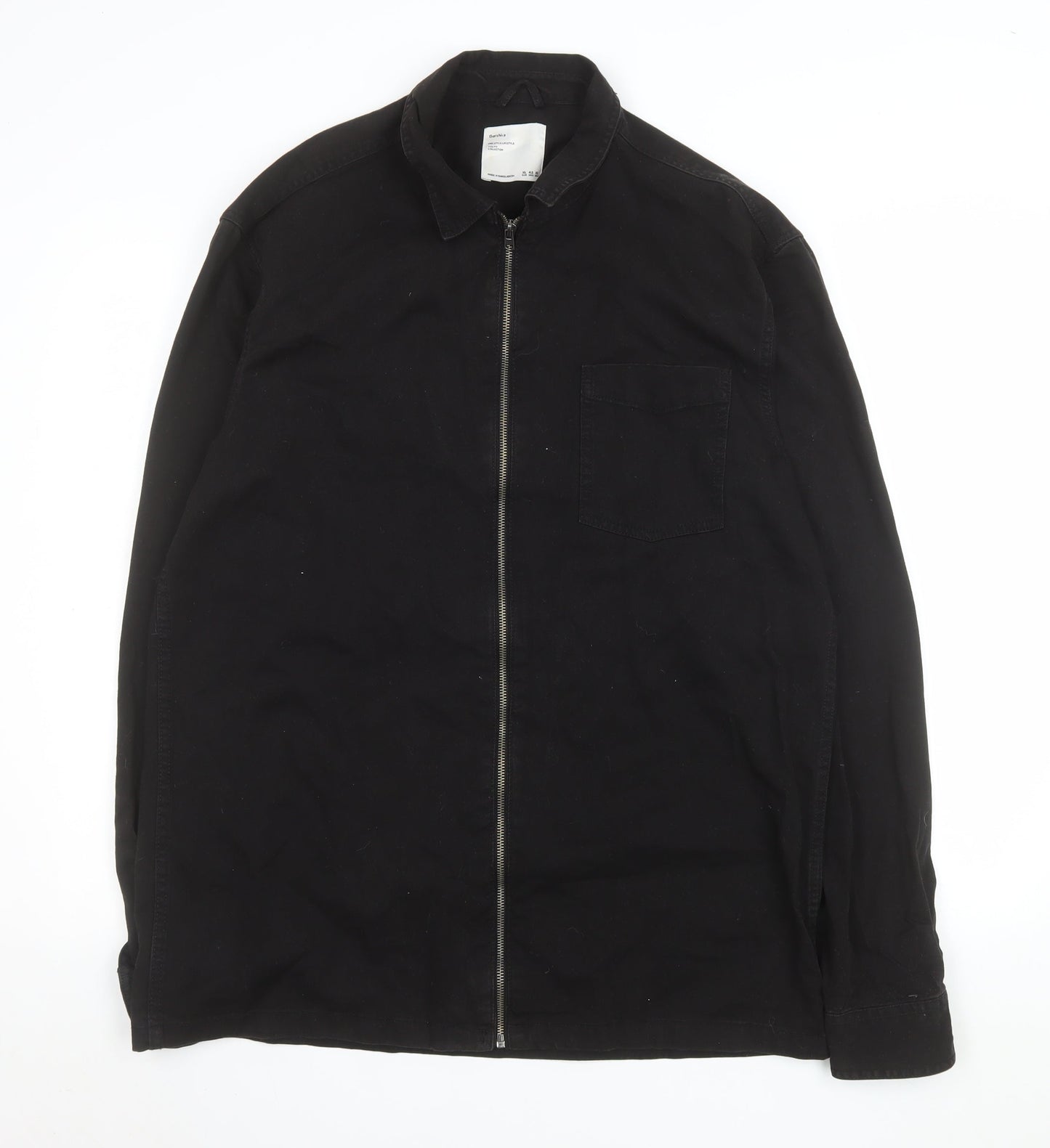 Bershka Men's Black Cotton Full Zip Casual Jacket XL