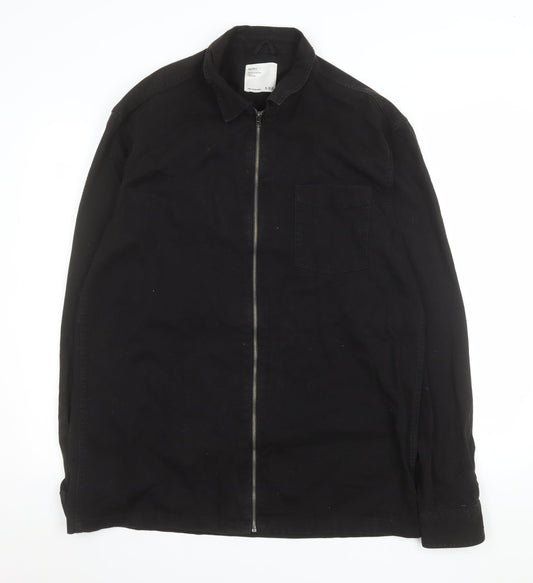 Bershka Men's Black Cotton Full Zip Casual Jacket XL