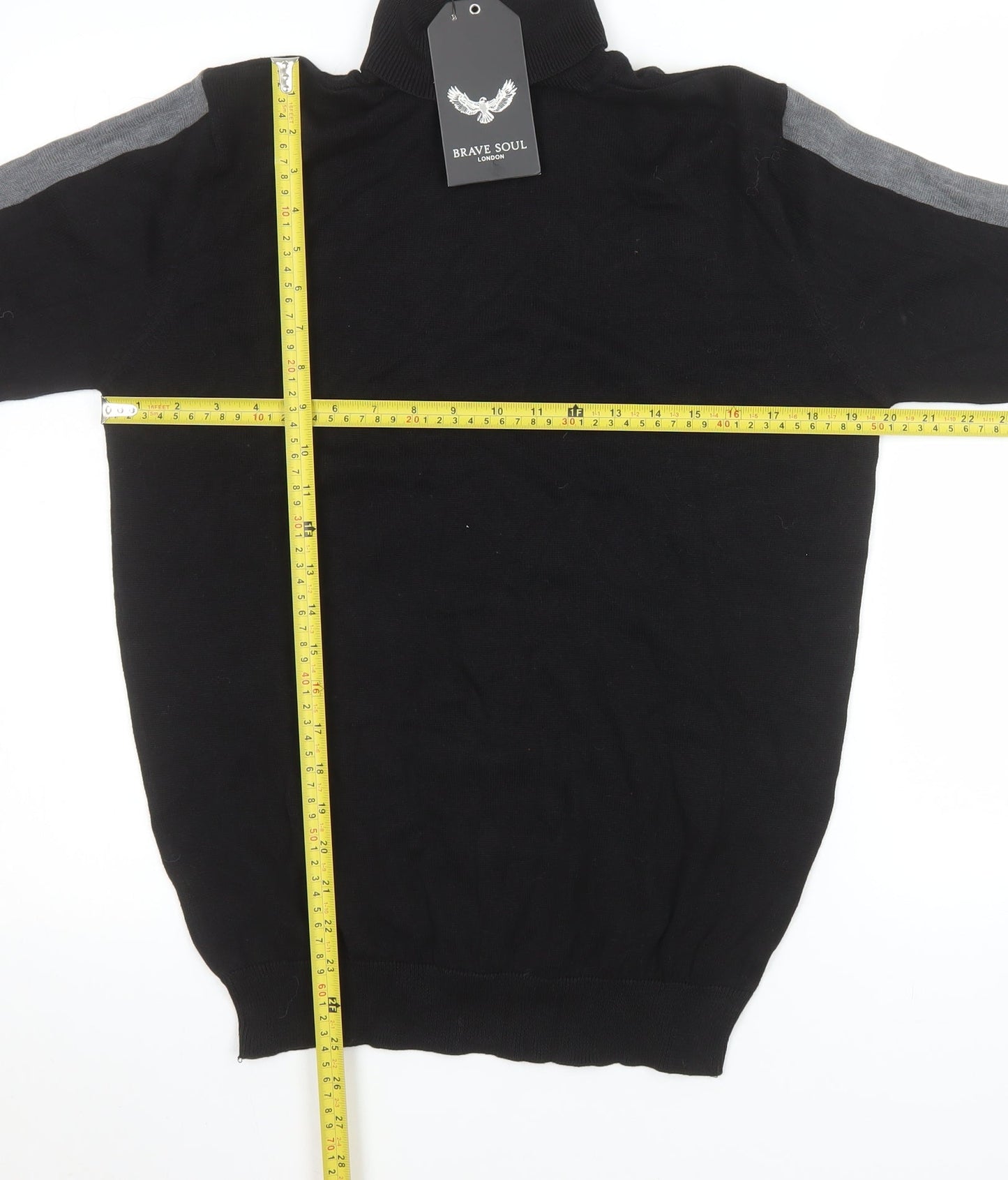 Brave Soul Men's Black Roll Neck Cotton Jumper Size M