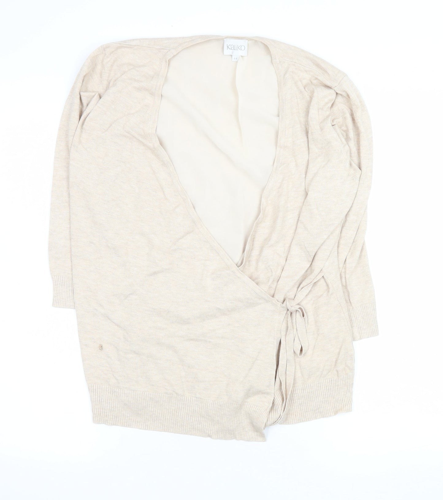 Kaliko Women Beige Wrap Tie Knit Cardigan Size 14