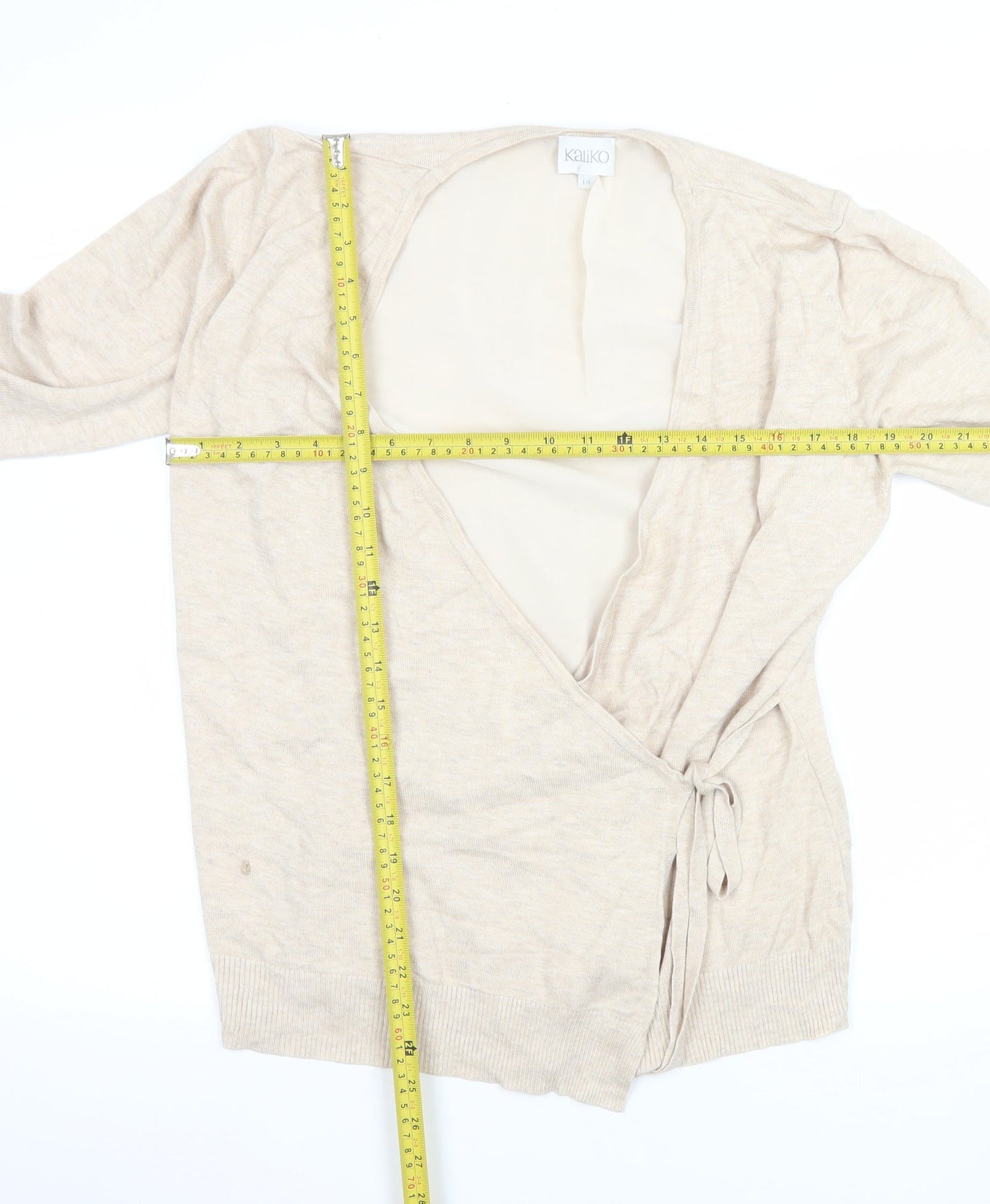 Kaliko Women Beige Wrap Tie Knit Cardigan Size 14